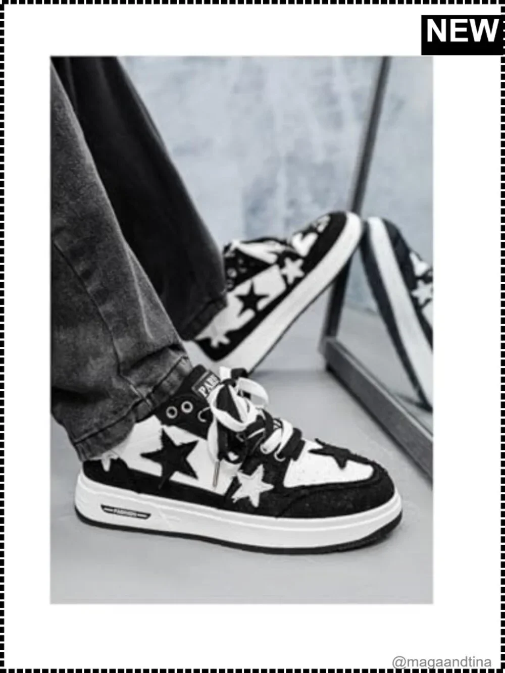 Men's Y2K Skate Sneakers PU Leather Canvas Platform Star Applique